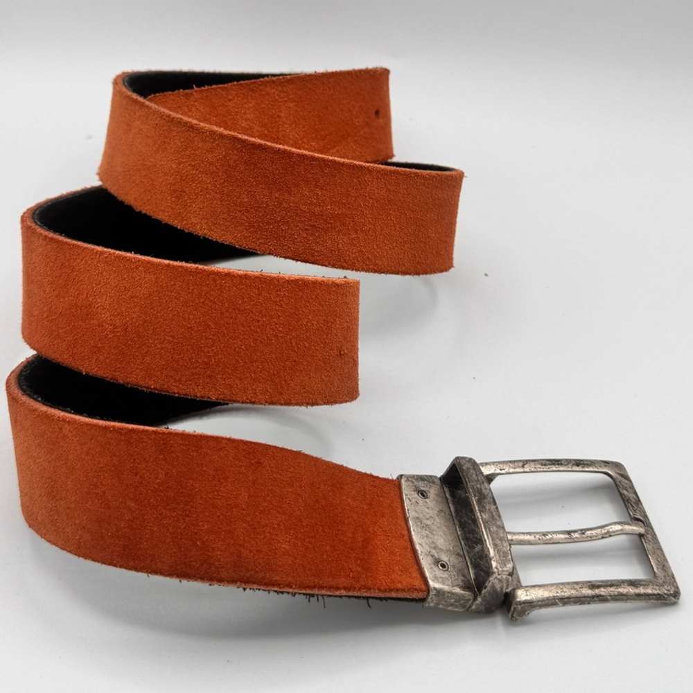 Vintage Made in Italy Suede Belt – Soft Tan & Black | 35”–39” Waist